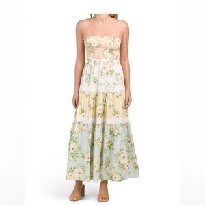 KIWI & PUNCH Floral Strapless Maxi Dress With Lace Large